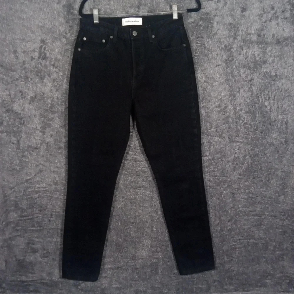 Reformation Denium skinny French High rise bottom fly wash thames size 28